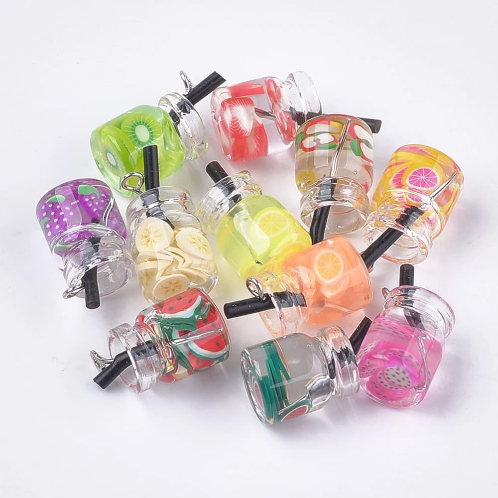 Glass Bottle Fruit Key Ring Creative Design Acrylic Plastic Hot Sale Promotion Gift Souvenir Wholesale Leather Hip Hop Keychain Charm